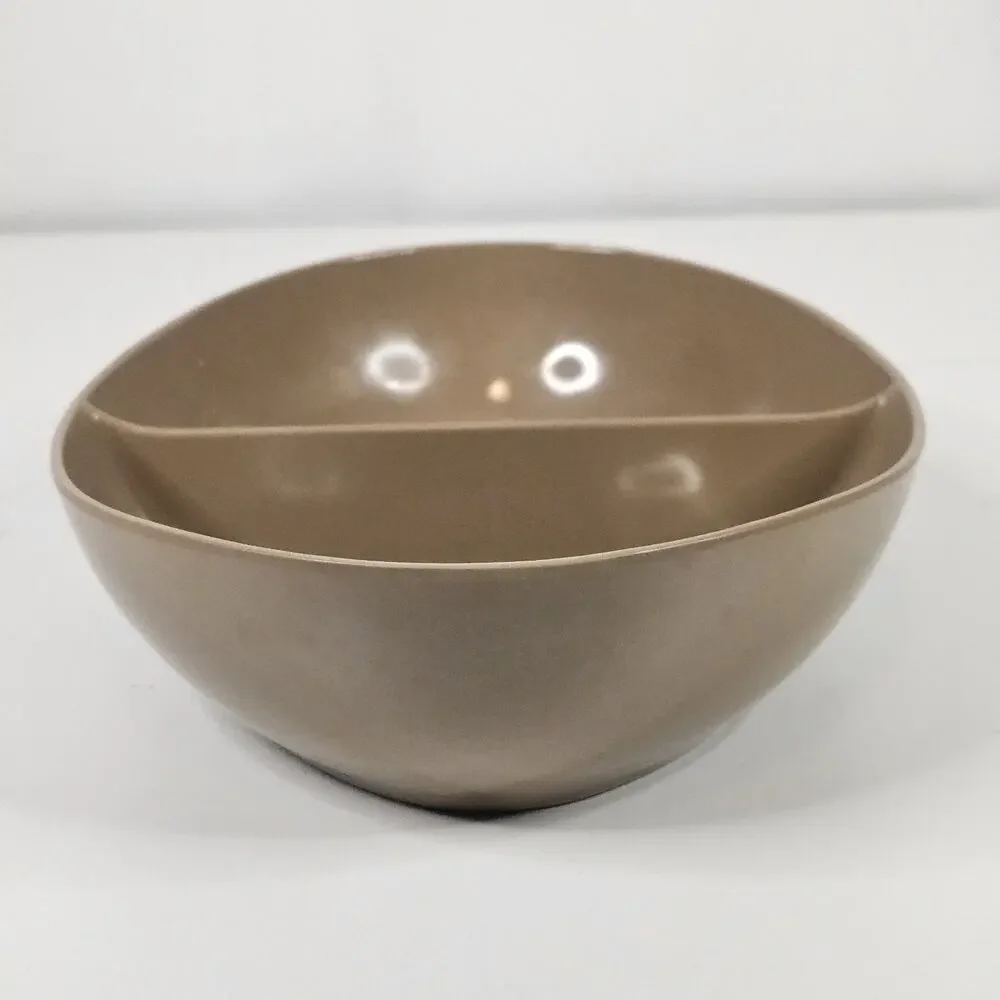 Mid Century Melmac Boonton Divided 2 Cups Serving Bowl Brown Vintage Tableware